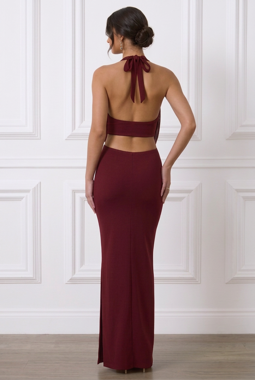 BABYBOO Burgundy Drape Halter Co-Ord Set - Size Small