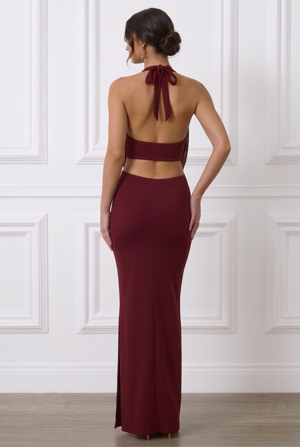 BABYBOO Burgundy Drape Halter Co-Ord Set - Size Small
