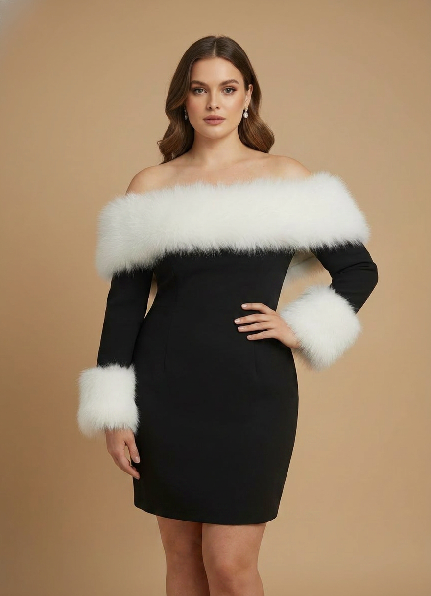 Babyboo Vittoria Fur Lined Black Mini Dress - Size Medium