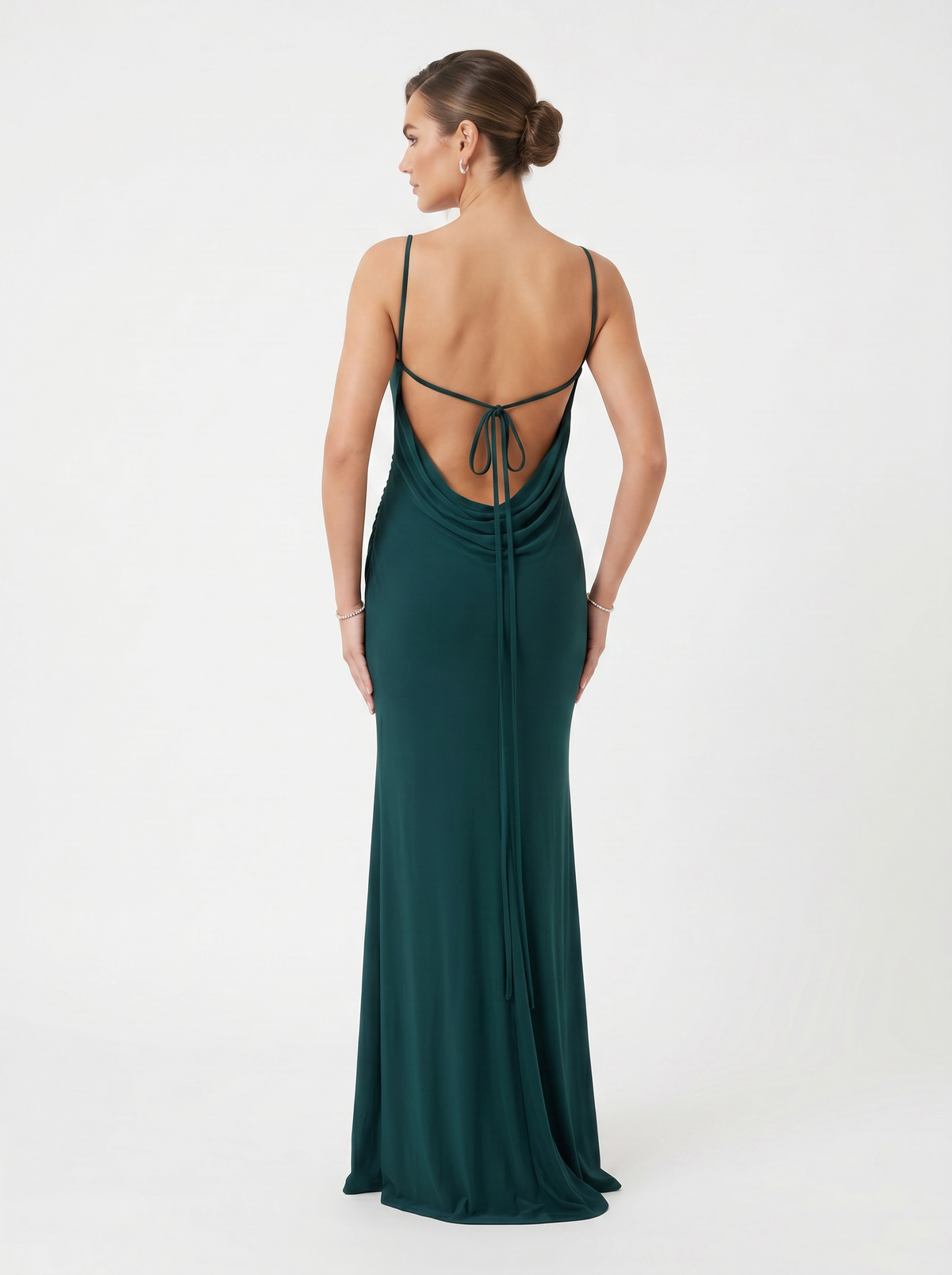 Dynasty Dark Green Asymmetric-Neck Maxi Dress