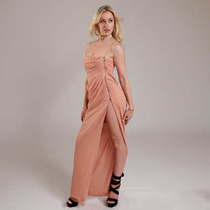 Salmon Pink Natassia Maxi Dress with Removable Gold Straps