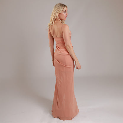 Salmon Pink Natassia Maxi Dress with Removable Gold Straps