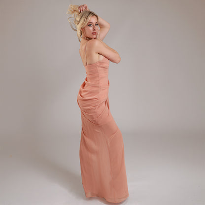 Salmon Pink Natassia Maxi Dress with Removable Gold Straps