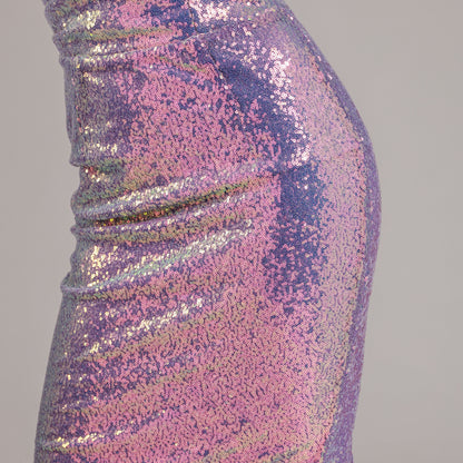 Purple Strapless Feather-Trim Sequin Midi Dress