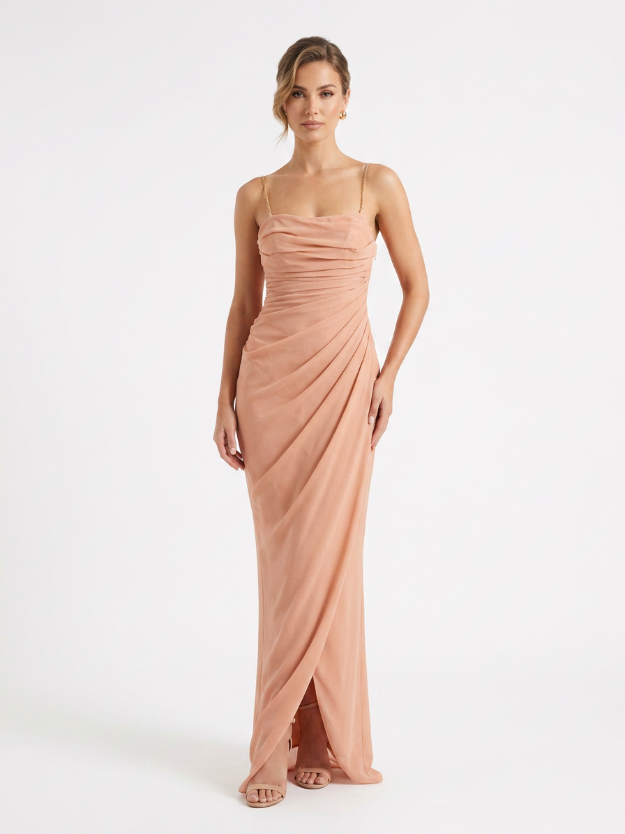 House of CB Salmon Pink Natassia Maxi Dress with Removable Gold Straps - Size Medium