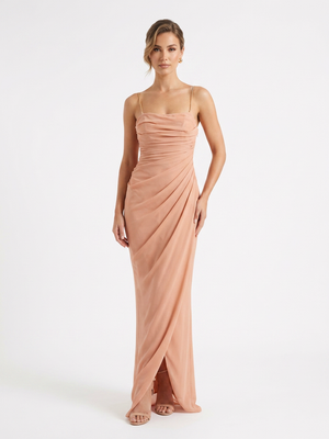 House of CB Salmon Pink Natassia Maxi Dress with Removable Gold Straps - Size Medium