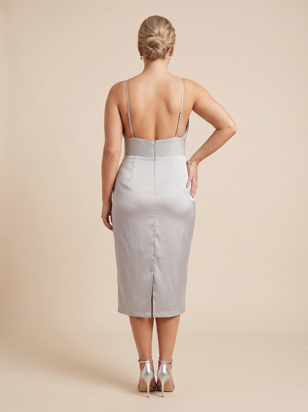 House of CB Satin Effect Fitted Midi Dress - Size Medium