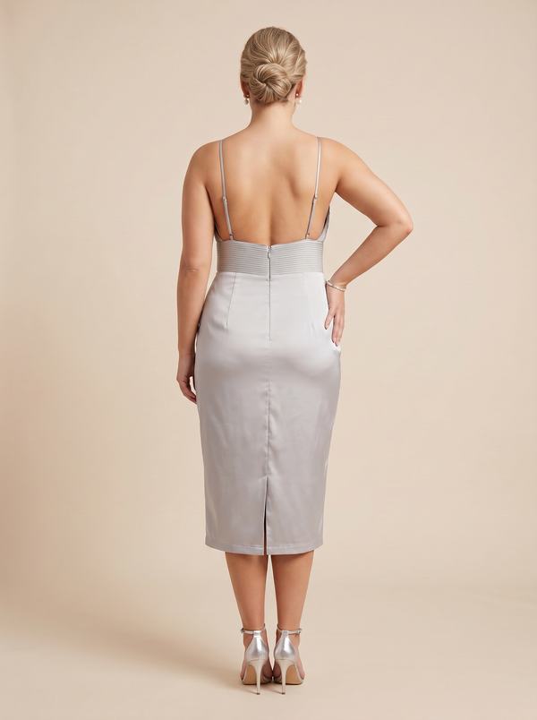 House of CB Satin Effect Fitted Midi Dress - Size Medium