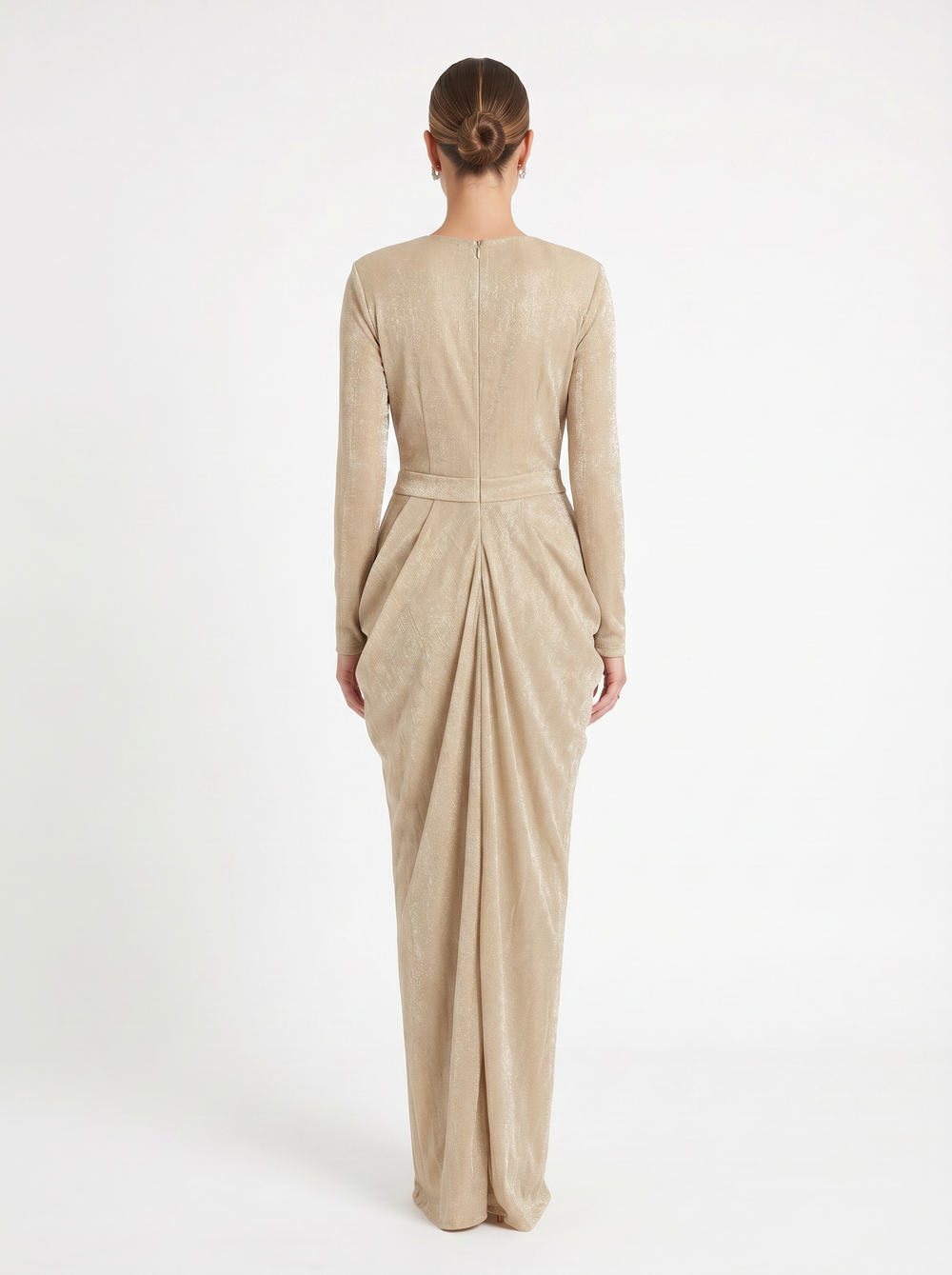 House of CB Gold Shimmer Plunge Draped Maxi Dress - Size Medium