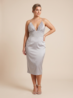 House of CB Satin Effect Fitted Midi Dress - Size Medium
