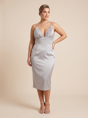 House of CB Satin Effect Fitted Midi Dress - Size Medium