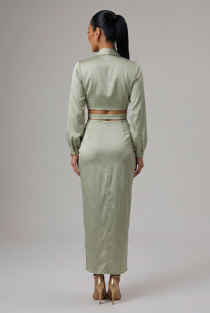 HOUSE OF CB Tosca and Constance sage satin co-ord: - Size XS