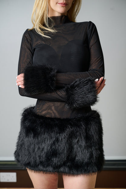 Belladonna Faux Fur-Trim Turtleneck Mini Dress