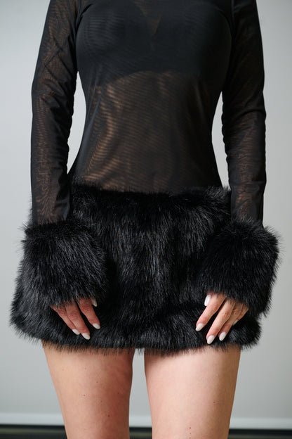 Belladonna Faux Fur-Trim Turtleneck Mini Dress