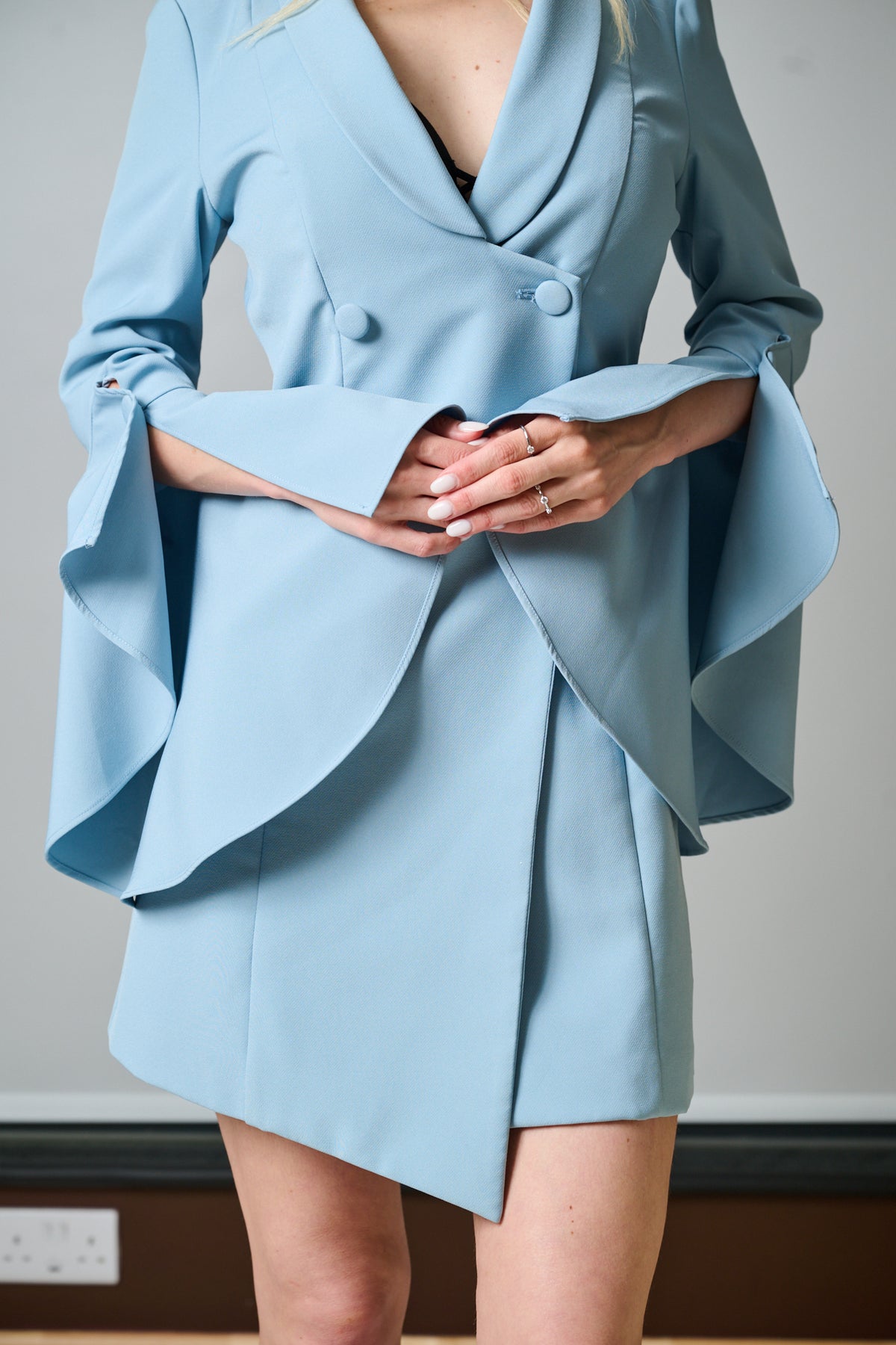 Bell-Ruffle Sleeve Blazer Mini Dress
