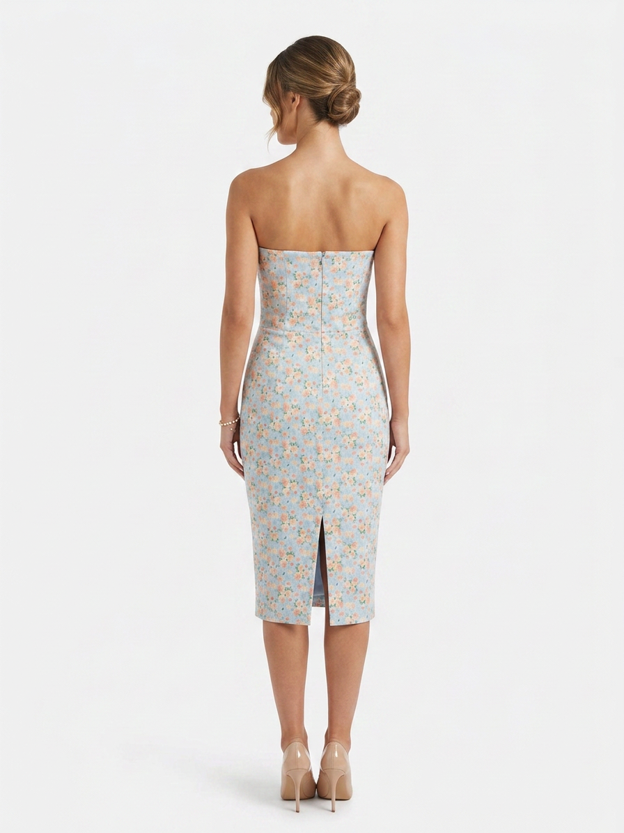 Lavish Alice Leilani Cowl Bandeau Midi Dress in Blue Flora  - Size 12