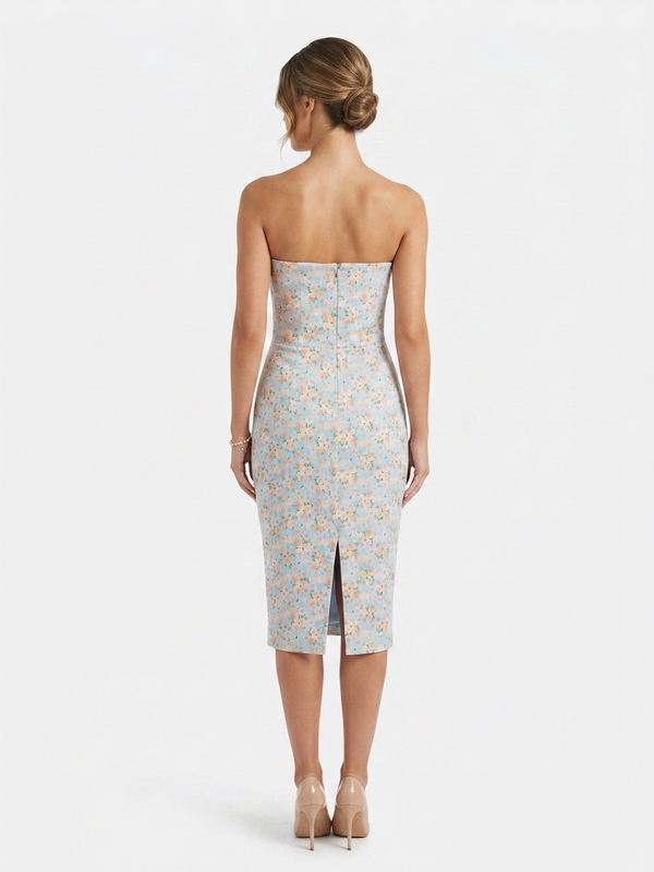Lavish Alice Leilani Cowl Bandeau Midi Dress in Blue Flora  - Size 12