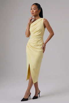 LAVISH ALICE Lacey Pleated One-Shoulder Midi Dress in Yellow - Size 6