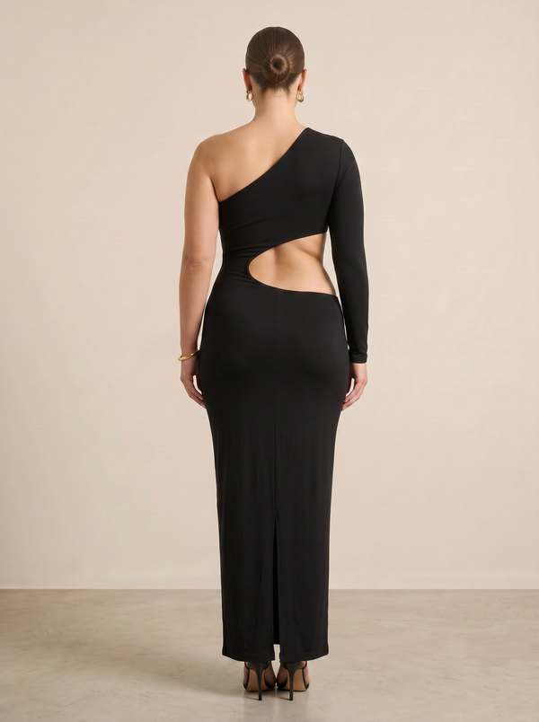 Meshki Long Black Cut Out Dress - Size Medium