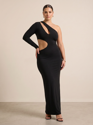 Meshki Long Black Cut Out Dress - Size Medium