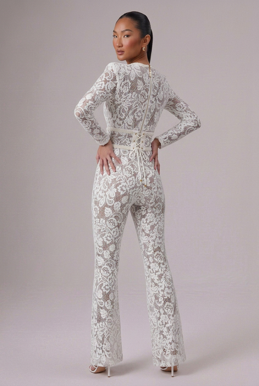 NADINE MERABI Bella White Lace Jumpsuit. - Size 6