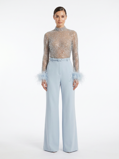 Nadine Merabi Embellished Feather Cuff Jumpsuit - Size 12
