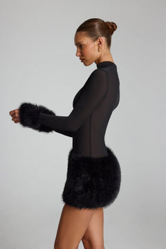 Belladonna Faux Fur-Trim Turtleneck Mini Dress