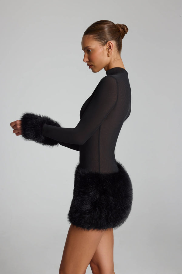Belladonna Faux Fur-Trim Turtleneck Mini Dress