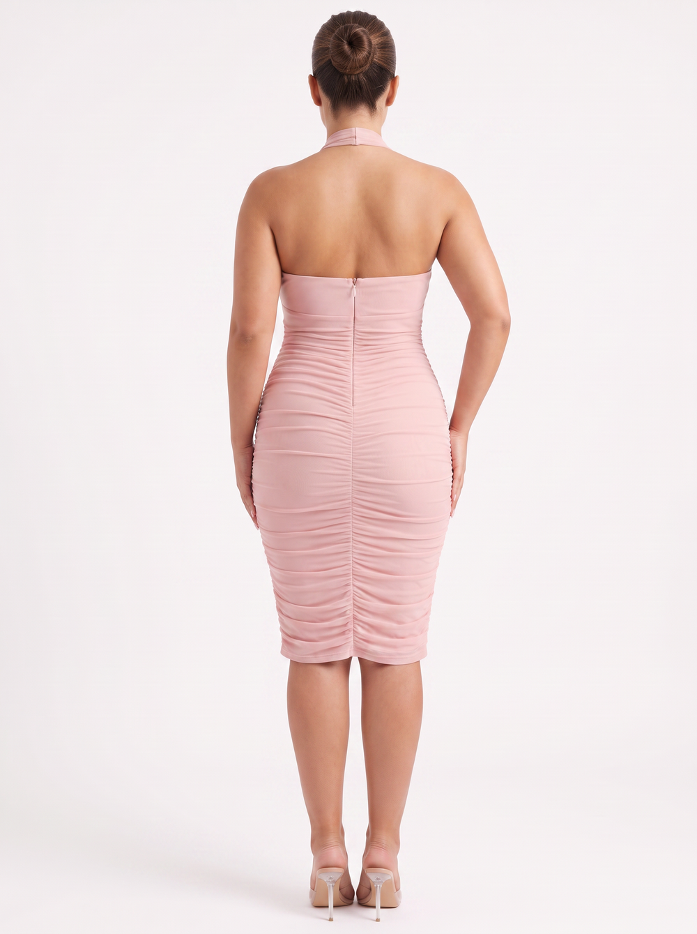 Oh Polly Pink cut-out Halterneck Ruched Midi Dress - Size 14