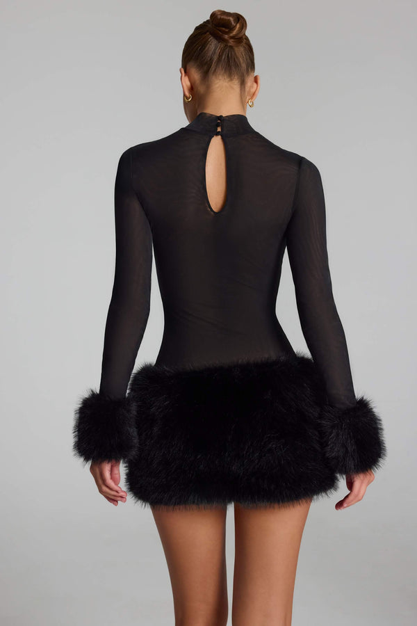 Belladonna Faux Fur-Trim Turtleneck Mini Dress
