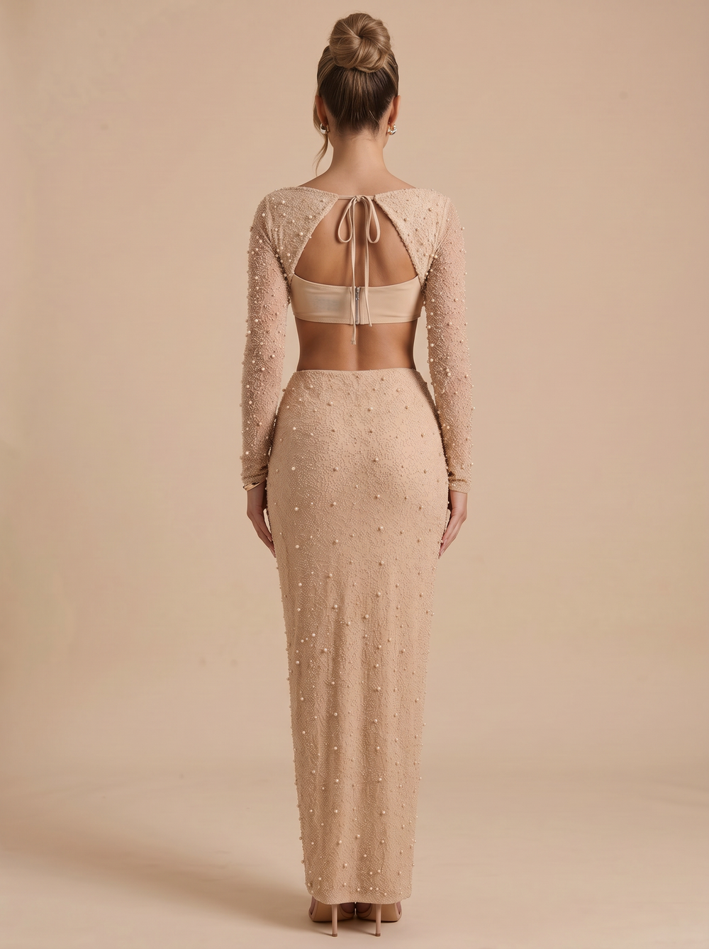 Oh Polly Beaded Skirt and Long Sleeved Crop Top Co-ord - Size 10