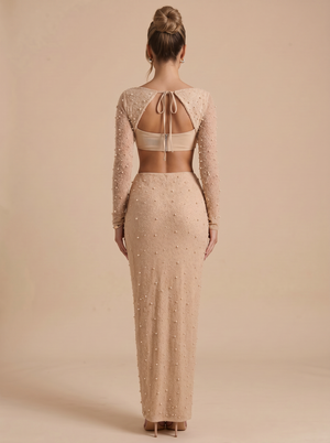 Oh Polly Beaded Skirt and Long Sleeved Crop Top Co-ord - Size 10
