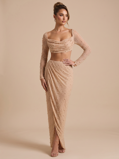 Oh Polly Beaded Skirt and Long Sleeved Crop Top Co-ord - Size 10