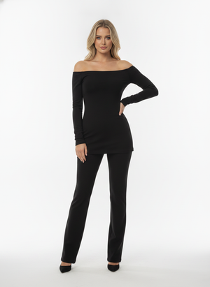 Oh Polly Black Bardot Catsuit - Size 10