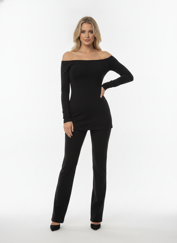 Oh Polly Black Bardot Catsuit - Size 10