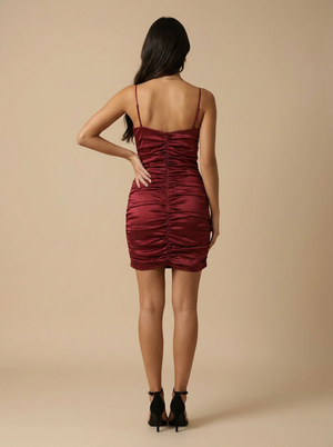 Oh Polly Red Satin Ruched Dress - Size 12