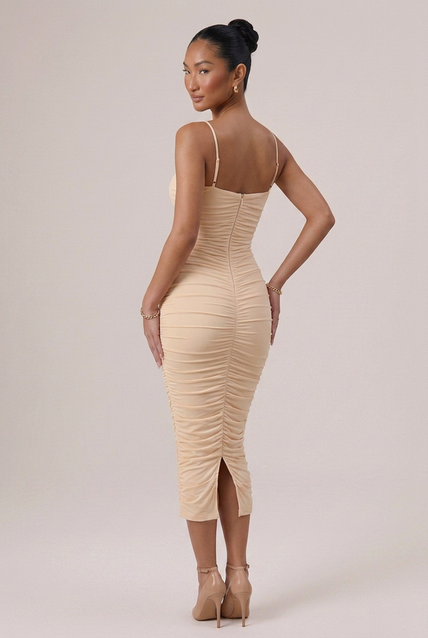 OH POLLY Get The Glow Cut-Out Ruched Midi Dress- Size 6