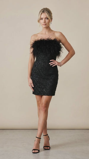 Nadine Merabi Fur Trim Strapless Mini Dress - Size 12