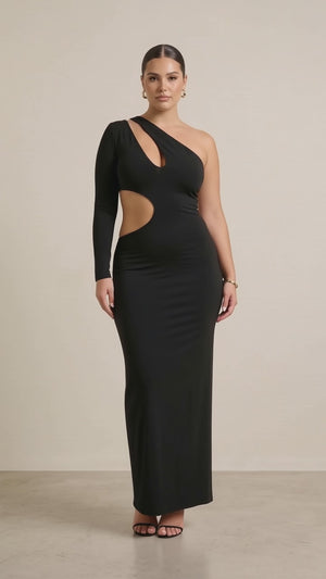 Meshki Long Black Cut Out Dress - Size Medium