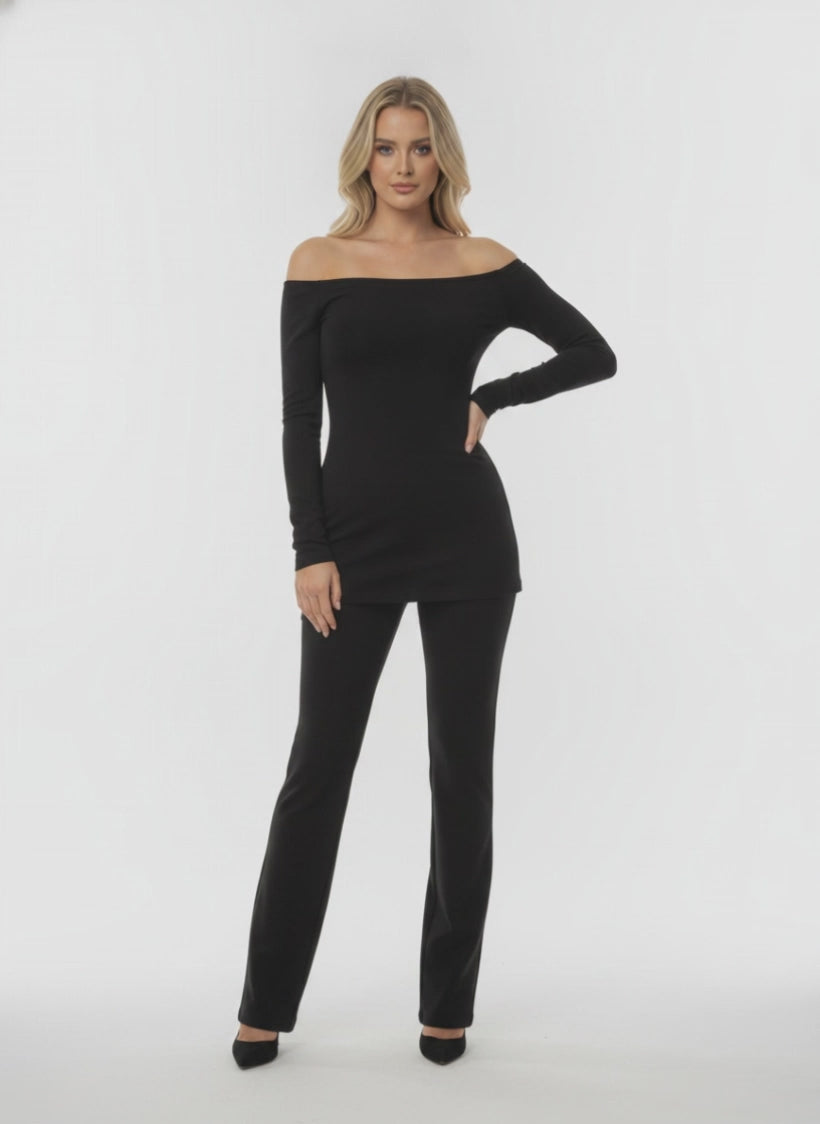 Oh Polly Black Bardot Catsuit - Size 10