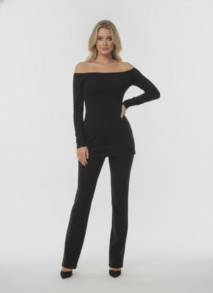 Oh Polly Black Bardot Catsuit - Size 10