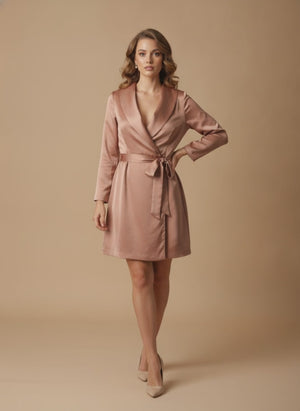House of CB Dusky Pink Satin Blazer Dress - Size Medium