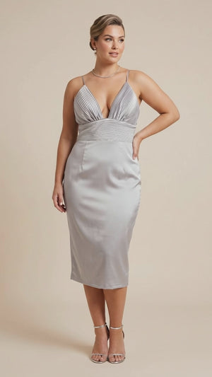 House of CB Satin Effect Fitted Midi Dress - Size Medium