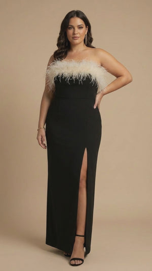 House of CB Maxi Dress with Fur - Size L+