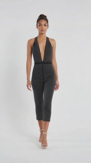 Sorelle Diamante Halterneck Capri Jumpsuit - Size 12