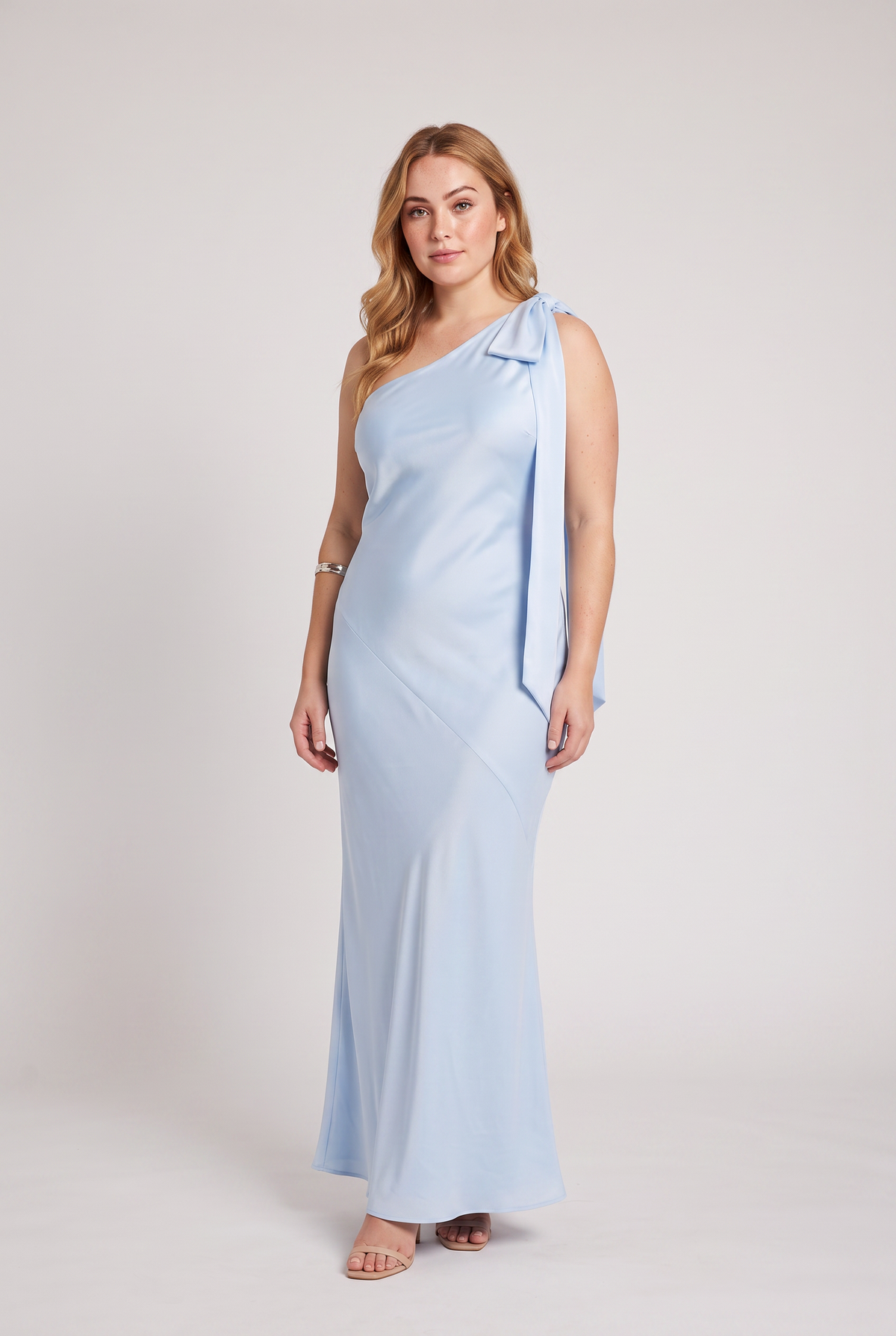 “Here For Love” Powder Blue Satin Asymmetric Maxi Dress with Bow