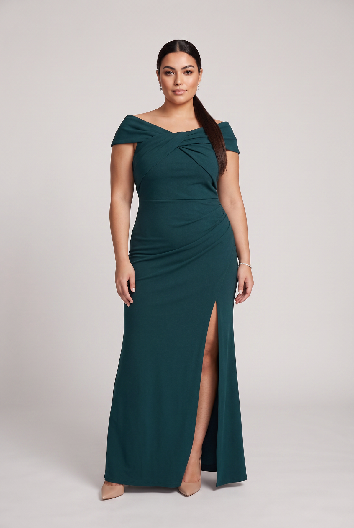 Dynasty Dark Green Asymmetric-Neck Maxi Dress