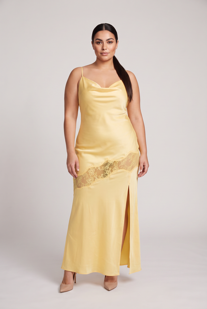 Chandra Lace Detail Satin Maxi Dress