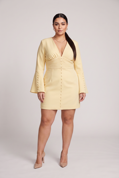 LARA Fluted Sleeve Micro Shell Button Mini Dress